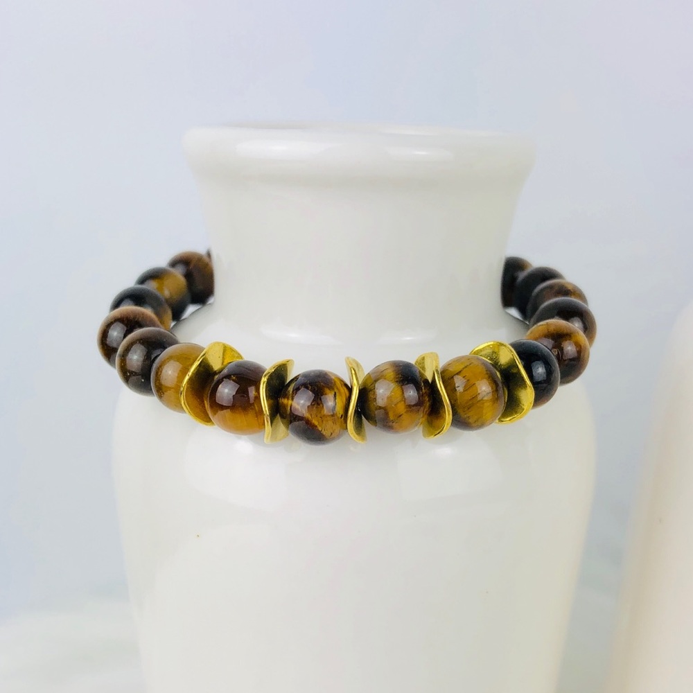 GEMSTONE | Tiger Eye Brown Beaded Bracelet